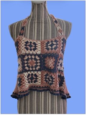 Refashioned AE crochet tank. Boho Crochet Halter Tank Top - Pink, Navy & Cream